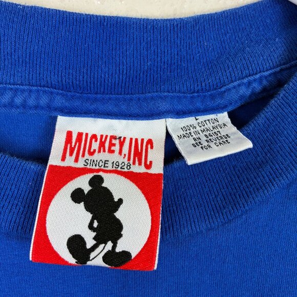 Vintage Mickey Inc Disney Parks Tee L Embroidered Goofy Donald 90s Royal Blue - Picture 4 of 7